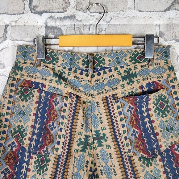 Vintage 80s High Waist Cotton Waliking Shorts Southwestern Pattern Size 12 - Picture 11 of 15